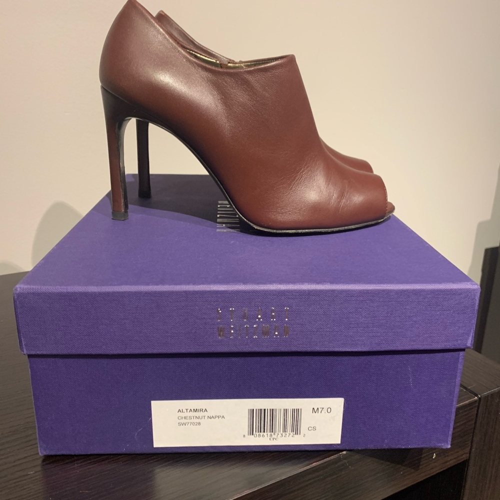 Stuart Weitzman  brown leather open toe ankle boot